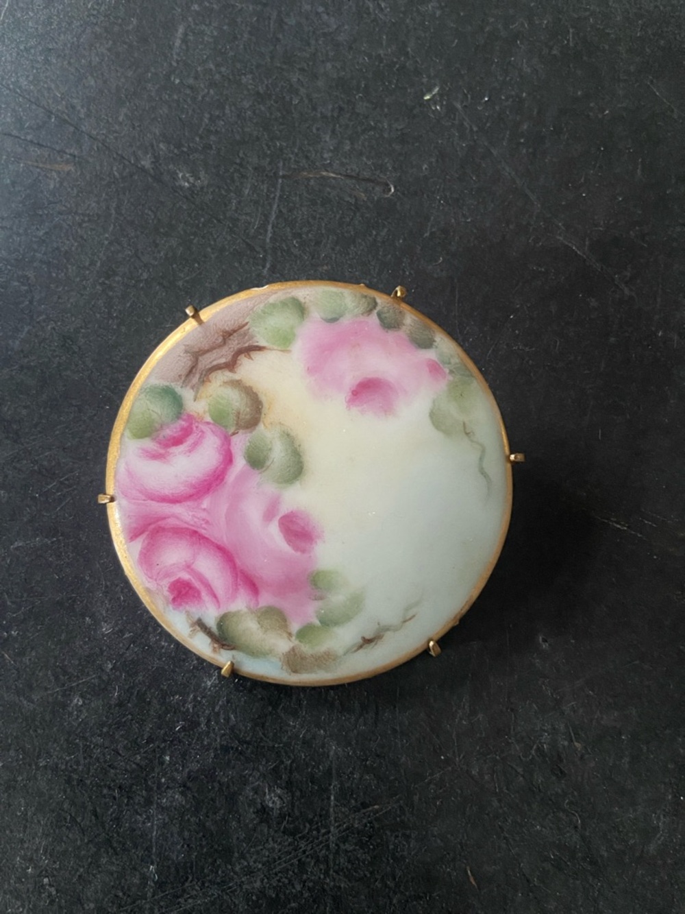 Victorian Hand Painted Porcelain Brooch -